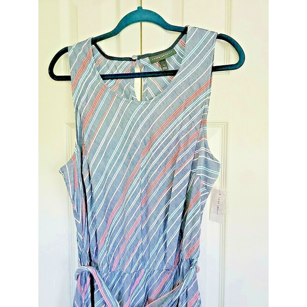 Lane Bryant 14 Striped Maxi Dress Large NWT RV 89.95 Gray Pink Blue Flowy Large